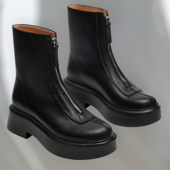 Moto 8.5 Preppy Boho Platform Whimsigoth Grunge Black Leather Ankle Boots New - Picture 1 of 10